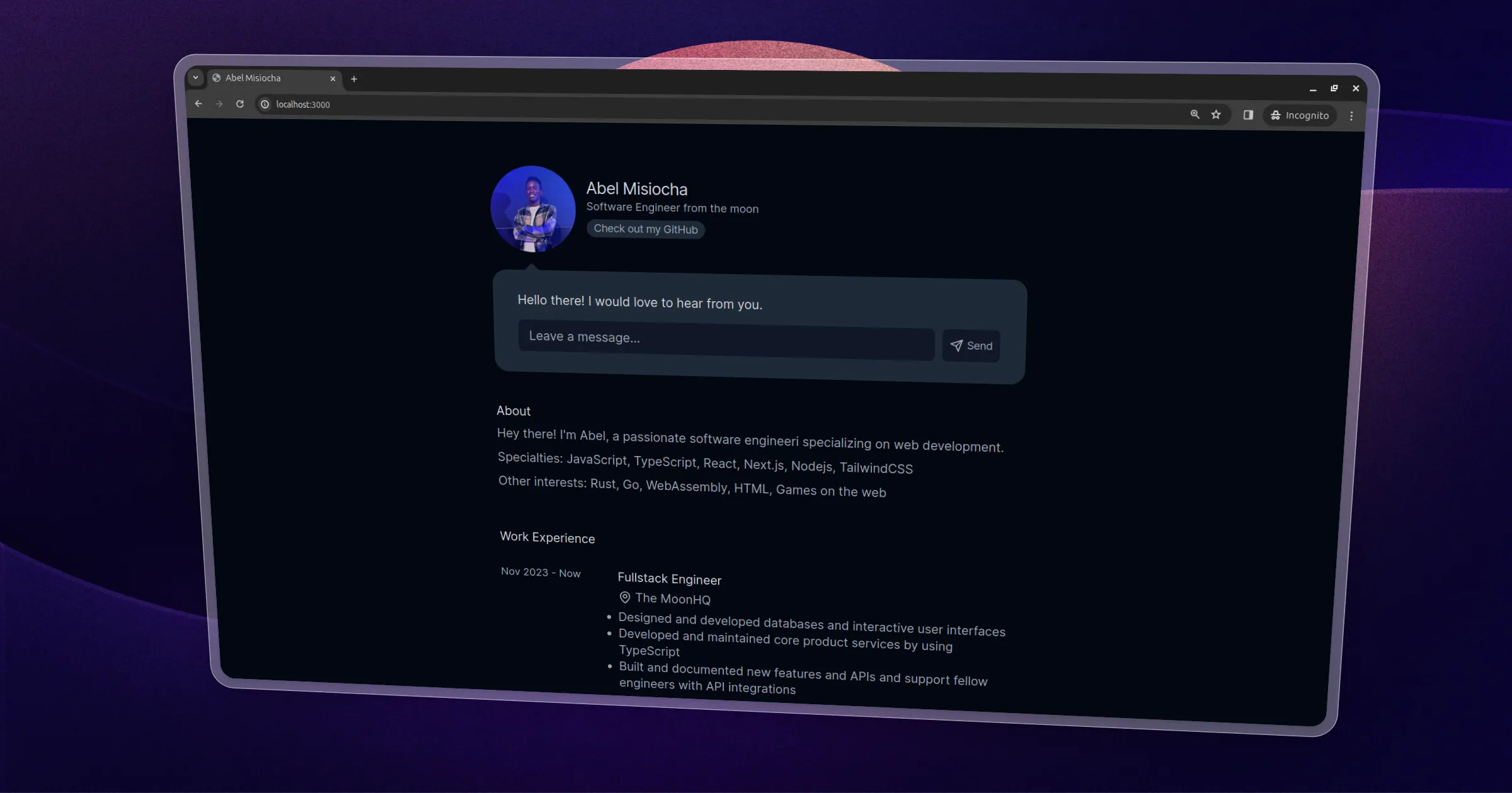 v2 of My Personal Website screenshot